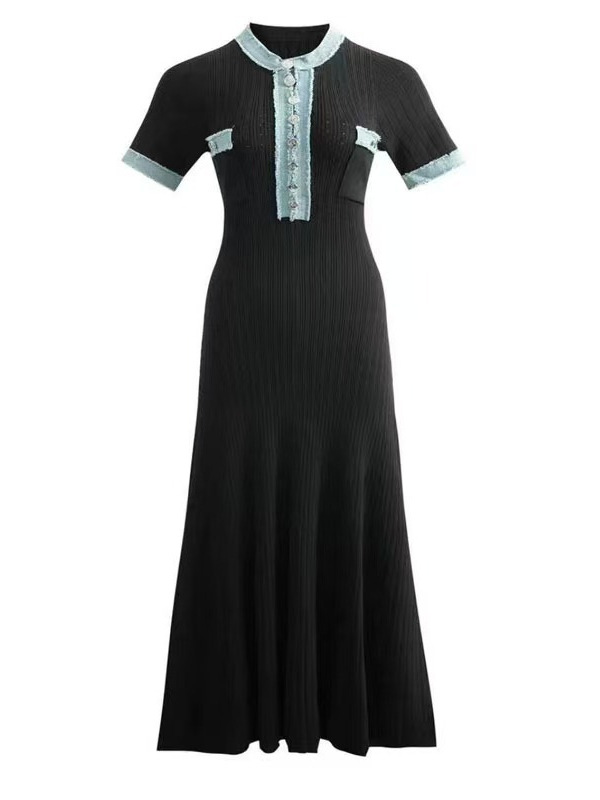 KK111 European and American style long robe casual knitted dress with buttons slim fit, new spring dress for women.