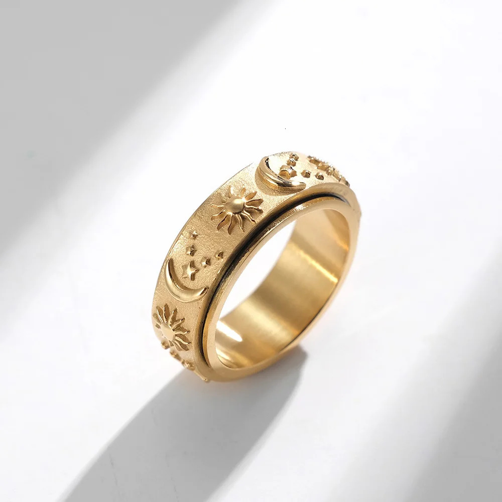 Spinner Ring with Stars Moon Sun Steel Rotating Fidget Jewelry for Anxiety Relief Stress Relief Gift for Men 251113