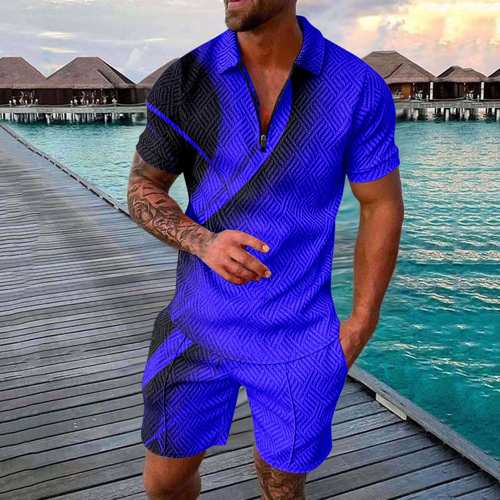 Hot selling summer POLO short sleeved shorts two-piece sports and casual men's set