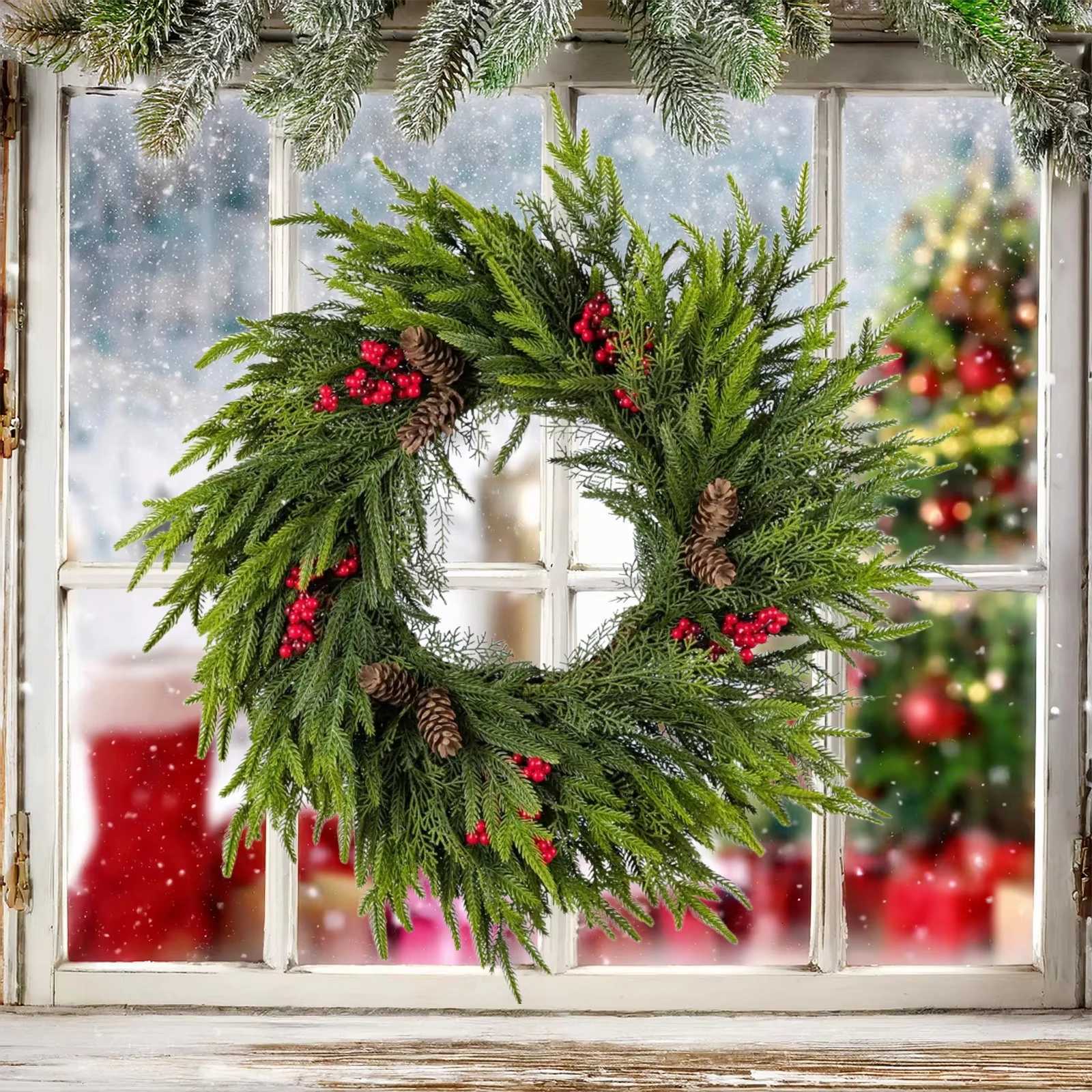 40/50/60cm Christmas Wreath Christmas Pine Branches Wreath Xmas Front Door Wreath Decoration Artificial Wreath for Wall WindowM251115