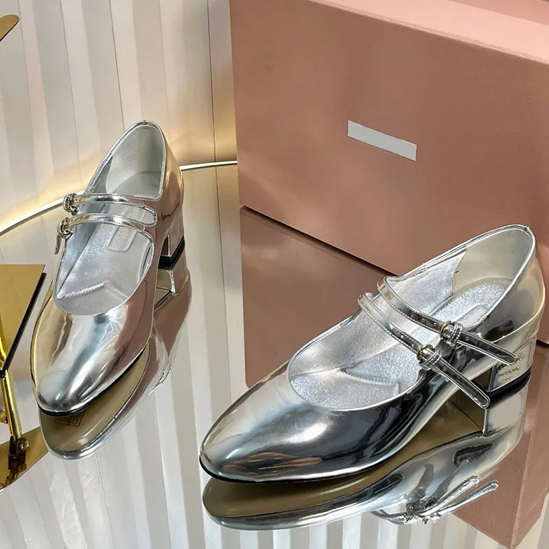 10A Patent leather mary jane slingback women pumps with buckles designer new luxury womens sandals non slip wear resistant rubber sole thick ballet flat lady shoess