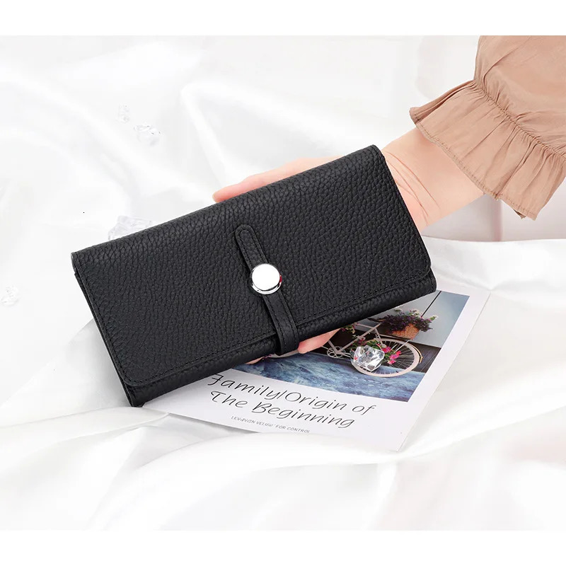 Leather long womens large capacity wallet soft cowhide womens clutch phone bag ultra-thin wallet elegant card holder 250410