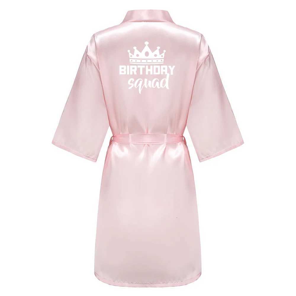 Birthday Party Queen Squad Robes Satin Pamas Dressing Gown White Writing Kimono Bathrobe C251115