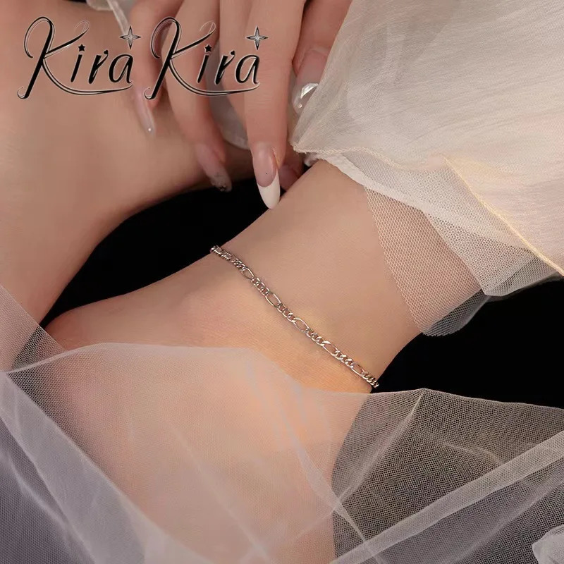 S925 sterling silver Anklet Figaro bracelet for hip-hop ren and mothers 250408