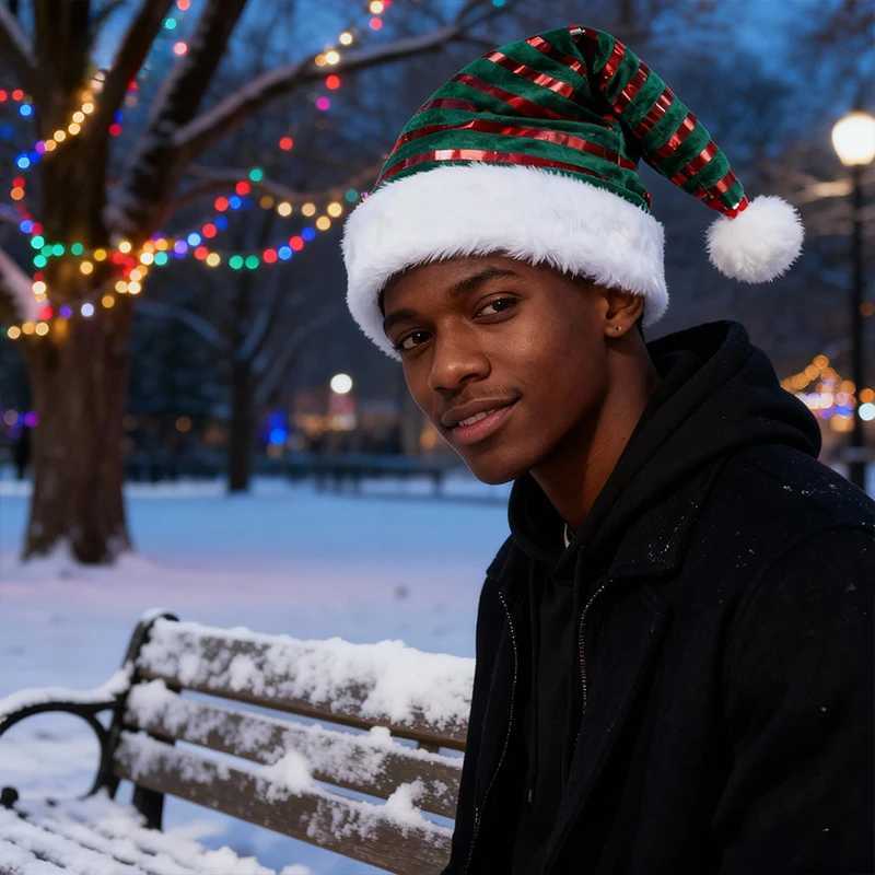 Christmas new year Ornaments Golden Velvet Plush Christmas Hat Striped Christmas Hat new years eve decorations Y251115