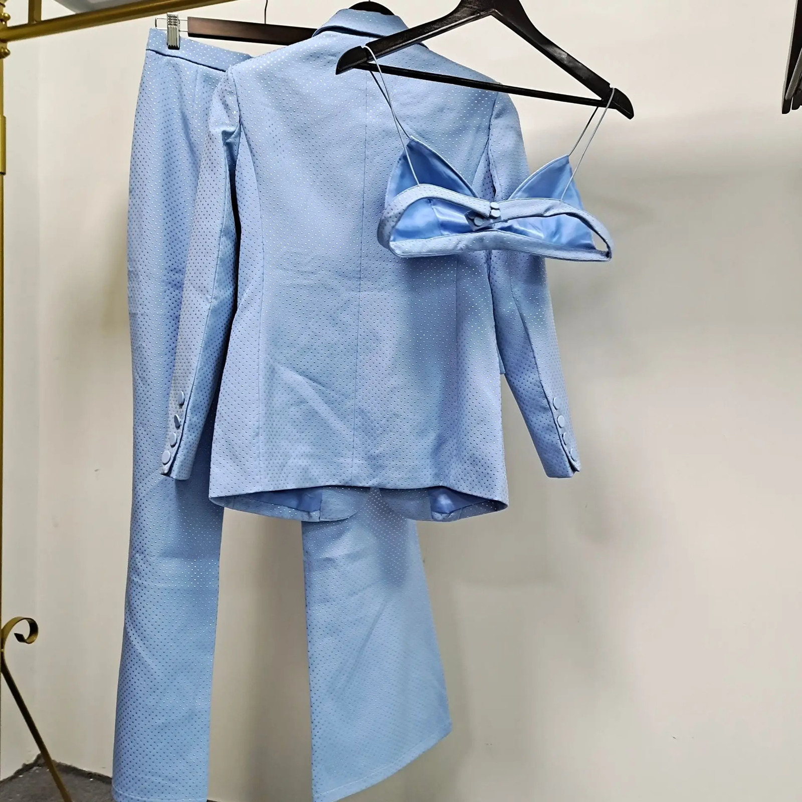 High quality Fashion er Jacket Set Womens Single Button Diamond Beaded Camis Jacket Set 3-Piece Set 250409