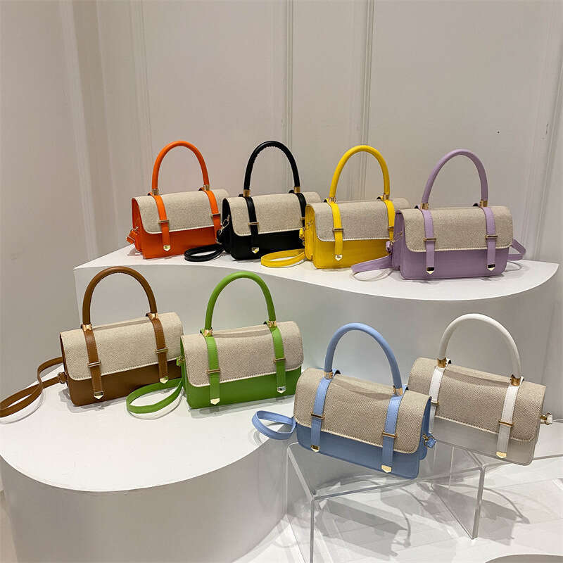 Handmade Beach Bag 2025 New Style Design Single Shoulder Crossbody Stylish Contrast Splicing Belt Decorative Handheld Women's Bag Kq2