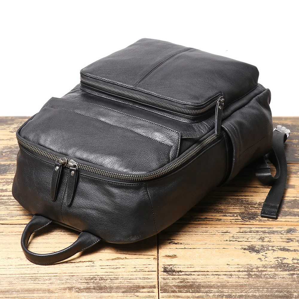 Mens Genuine Leather Double-Shoulder Backpack Top-Grain Leather Travel Bag Large-Capacity Laptop BagW251114