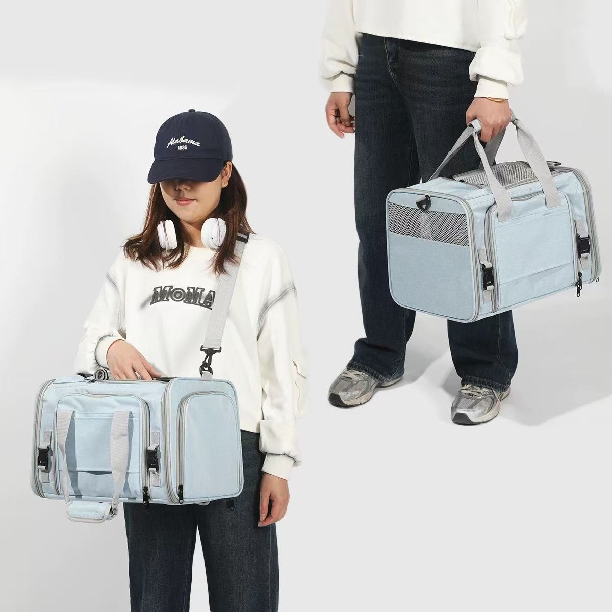 Pet aviation soft with bidirectional expansion, large capacity bag, portable for outdoor use, can be carried on the plane, single shoulder crossbody c