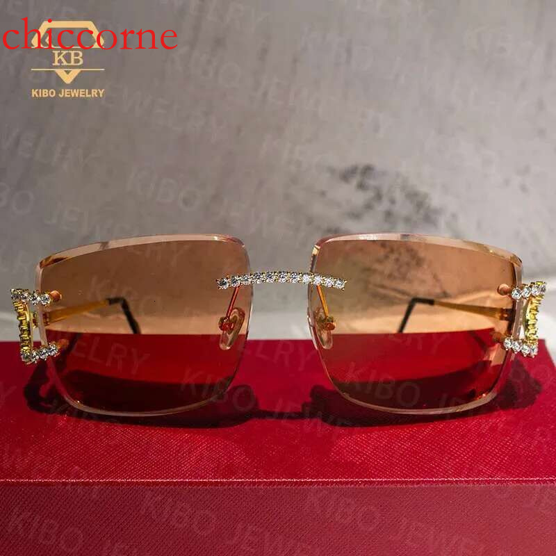 hip hop jewelry colored lens rimless glasses moissanite dia iced out sunglasses