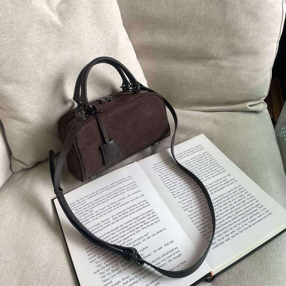 Mm Women's Bags Niche Suede Bowling Box Bag New Boston Tote Single Shoulder Crossbody Bag, High-Quality