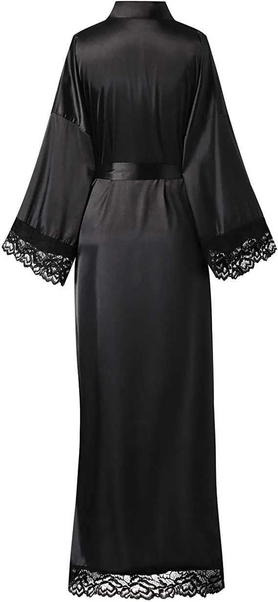 2019 New Silk Satin Lace Robes Bridesmaid Bride Robes Wedding Long Robe Bathrobe Womens Robe Lingerie Robe C251115