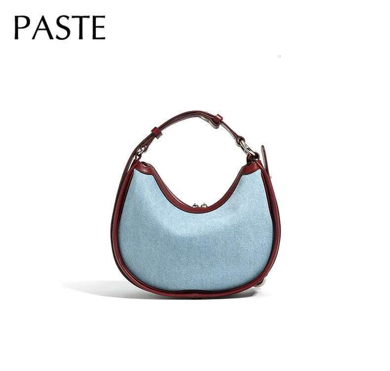 Designer Bag Wear-Resistant Denim Cowboy Ing + Cowhide Leather Round Tote Light Weight High Quality Women Handbag Blue Female Shoulder Bag