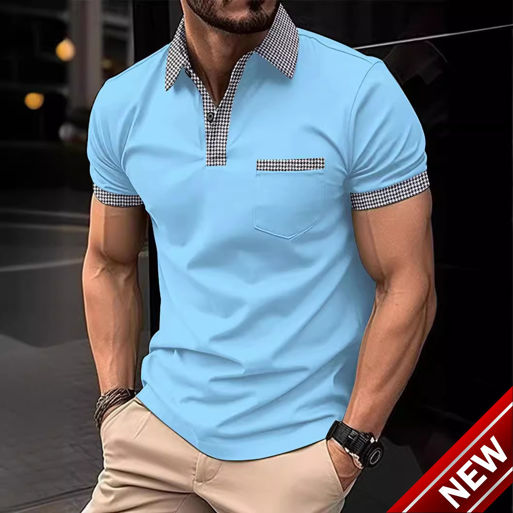 Ins Summer New Mens Polo Shirt Checkered Mens Sports Polo Shirt