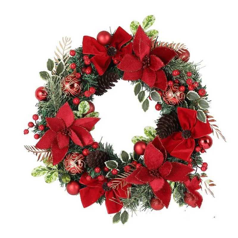 Christmas Decorations Christmas Wreath Rattan Set Bow Flower Garland Wreath For Front Door Hanging Xmas Ornaments New Year DecorM251115