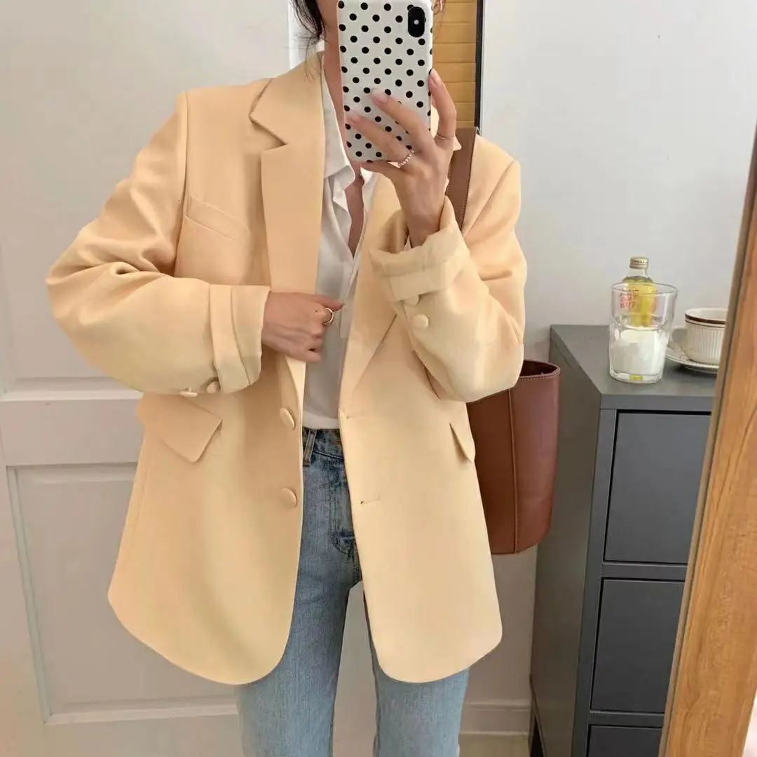 Seoulish autumn pink womens jacket single chest jacket fashionable retro oversized elegant office top pocket 250415
