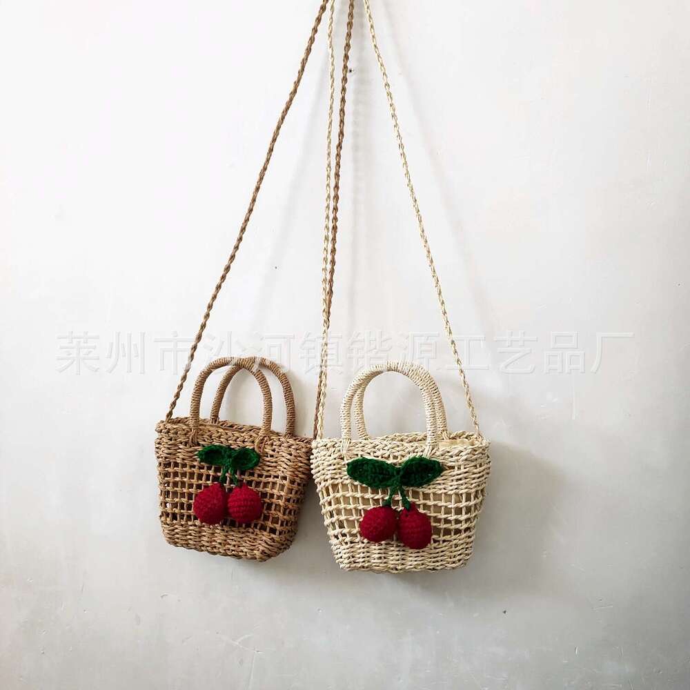 Handmade Beach Bag Straight New Hollow Cherry Grass For Women's Handheld Diagonal Cross Mini Handmade Woven Bag, Beach Bag Kq2