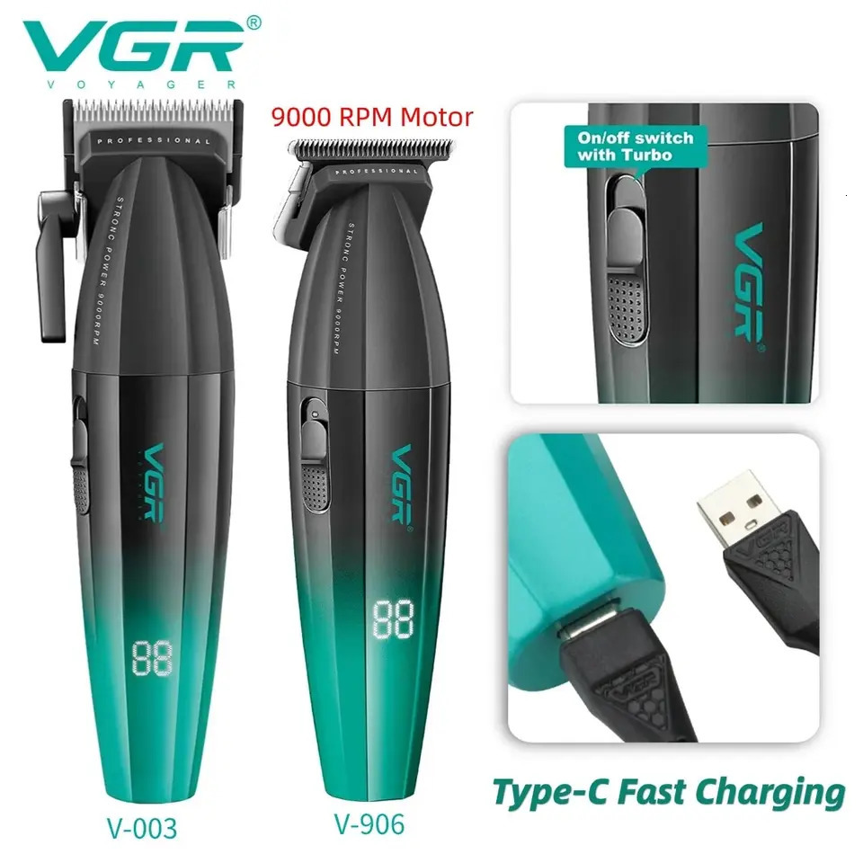 VGR Hair Clipper Cordless Hair Trimmer Professional Hair Cutting Machine Electric 9000 Rpm Haircut Clipper for Men V-003 V-906 250409