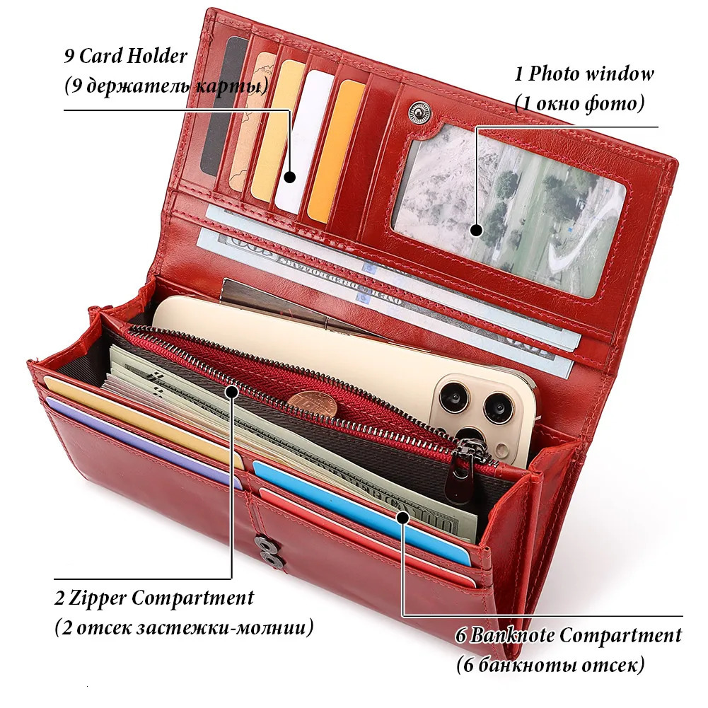 Womens clutch bag leather wallet fashionable womens mobile phone wallet RFID blocking credit card with zipper pocket 250410