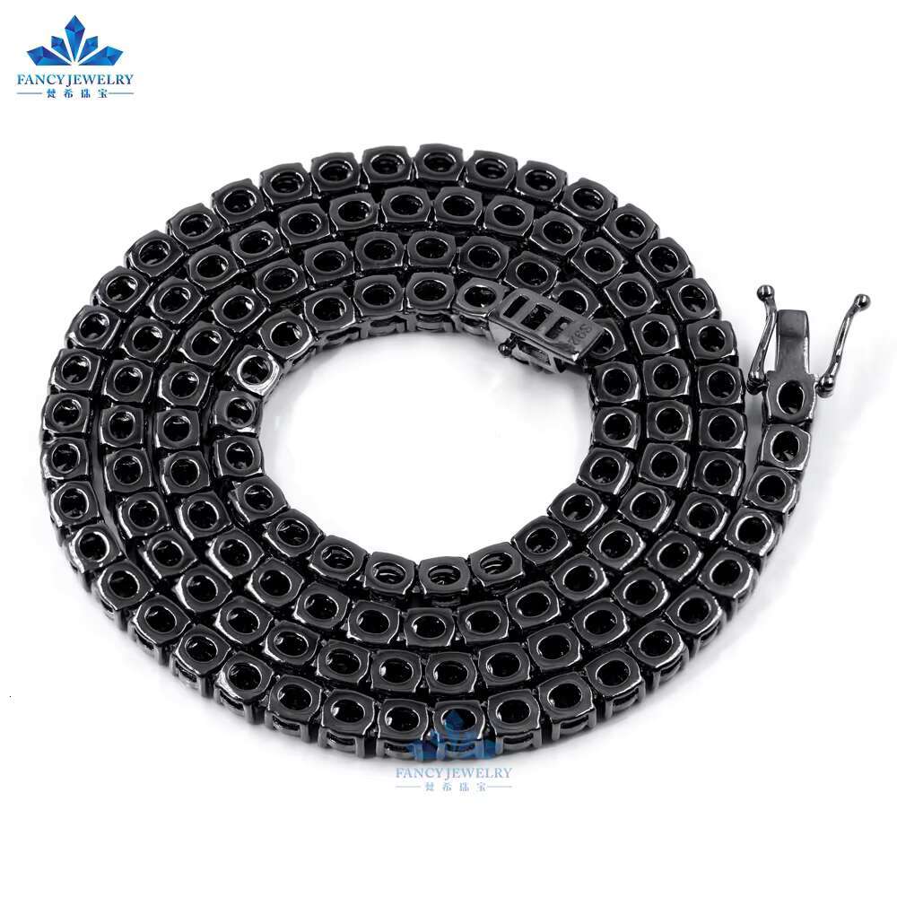 Hiphop Jewelry Iced Out Black Color VVS 925 Silver 3mm 4mm 5mm 6.5mm GRA Moissanite Diamond Tennis Chain Necklace for Man