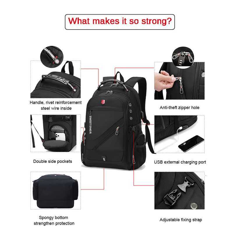 Waterproof 156/173 Inch Laptop Backpack Men USB Charging Swiss Backpack Travel Women Rucksack Male Vintage School Bag MochilaW251114
