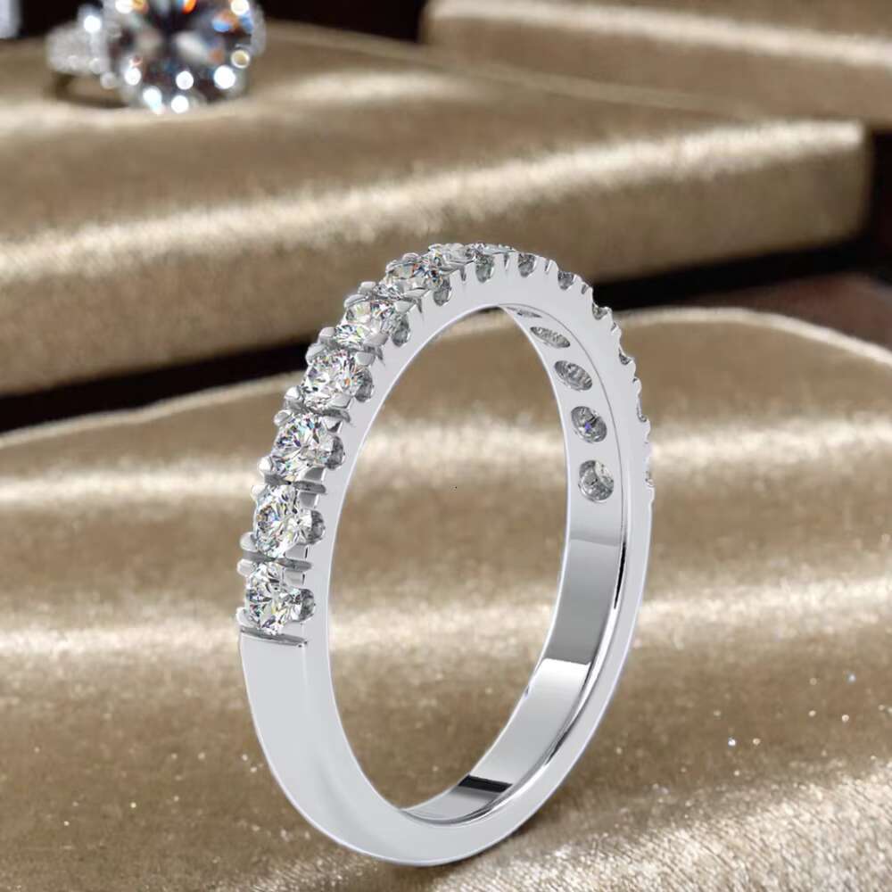 Wholesale Womens 9K Classic Moissanite Gold Ring Fancy Fashion Stackable Half Eternal Silver-Jewelry Diamond Main Material GRA