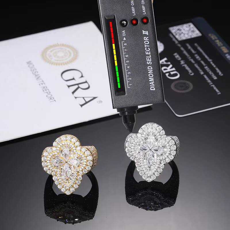Pass Diamond Tester Pear Cut Diamond Clover Custom Iced Out Sterling Silver 925 Vvs Moissanite Jewelry Men Ring