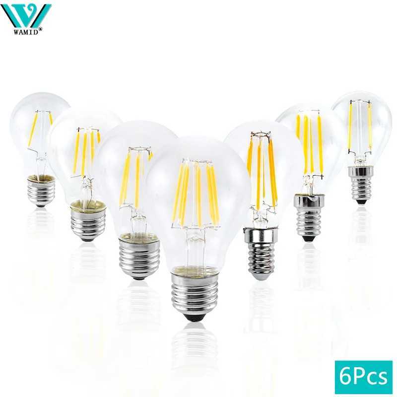 6pcs A60 G45 Retro Edison Glass Bulb E14 E27 2W 4W 6W 8W LED Light Bulb AC 220V Globe Ball Bulb Cold/Warm White Lampada LED Lamp C251115