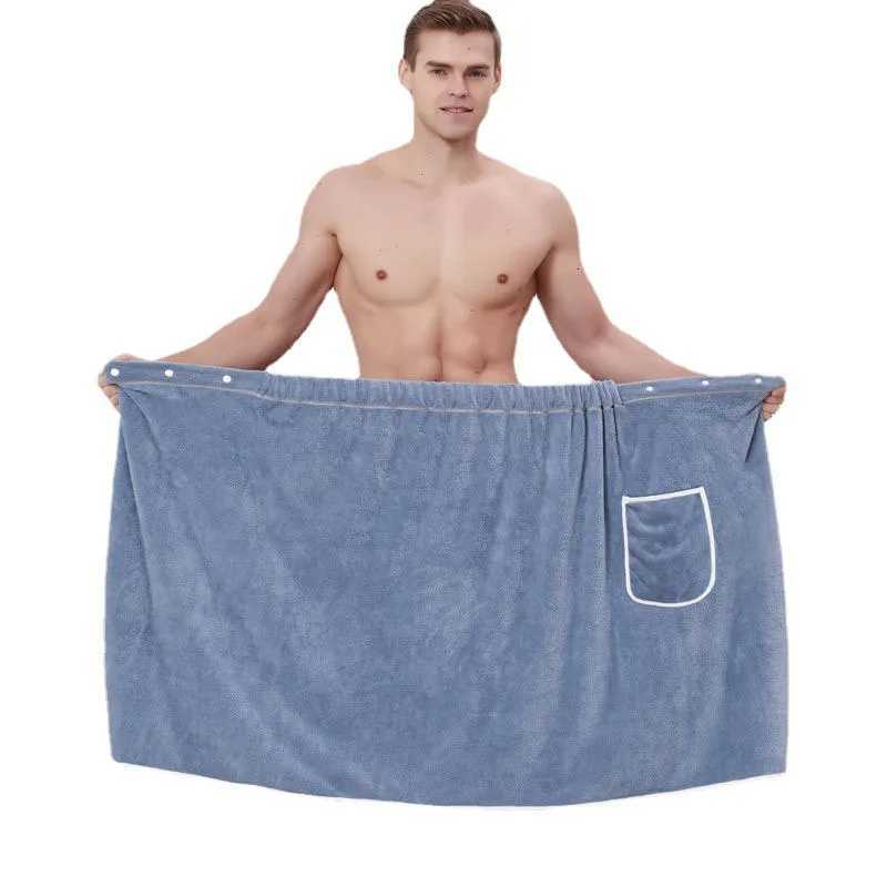 Mens Coral Fleece Bath Towel Set - Thickened Super Absorbent Non-Shedding Robe TowelSnap Button Adjustable for Gym/Sauna/SPA C251115