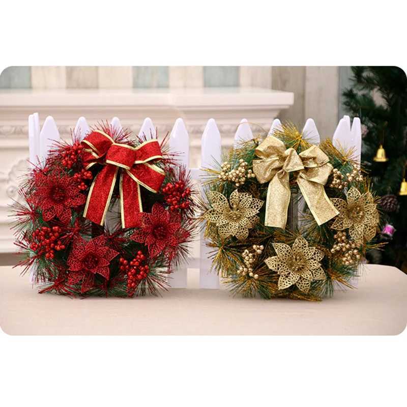 Christmas Wreath With Lamp Bow Ball Big Red Flower Navidad Party Wall Door Window Fireplace Staircase Balcony Garden WreathM251115