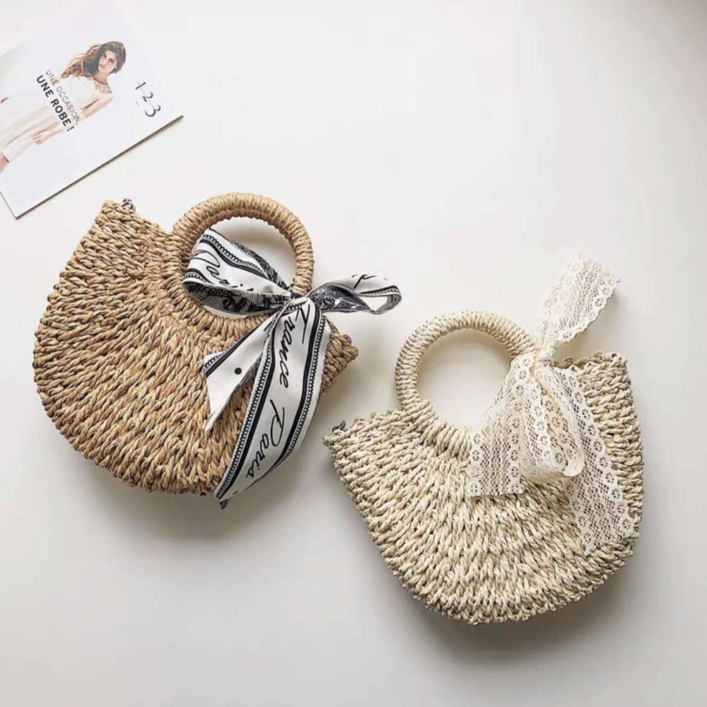 Handmade Beach Bag Instagram Popular Grass Small Round For Crossbody Moon Handmade Woven Hobo DIY Portable Women's Bag Kq2