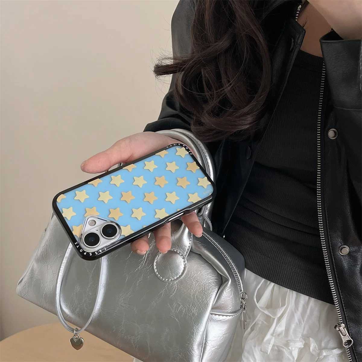 Cute new yellow five-pointed star bracket lanyard Phone Case For iPhone 16 15 14 13 Pro Max fundas iphone 15 case Protective J251202