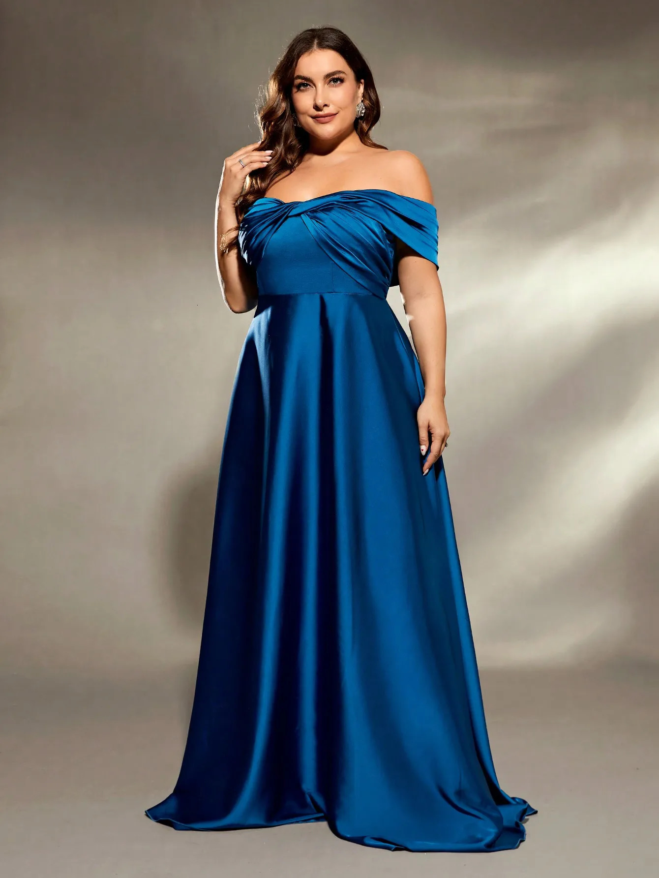 Mgiacy plus size collar irregular serial port satin full dress evening gown party bridal 250407