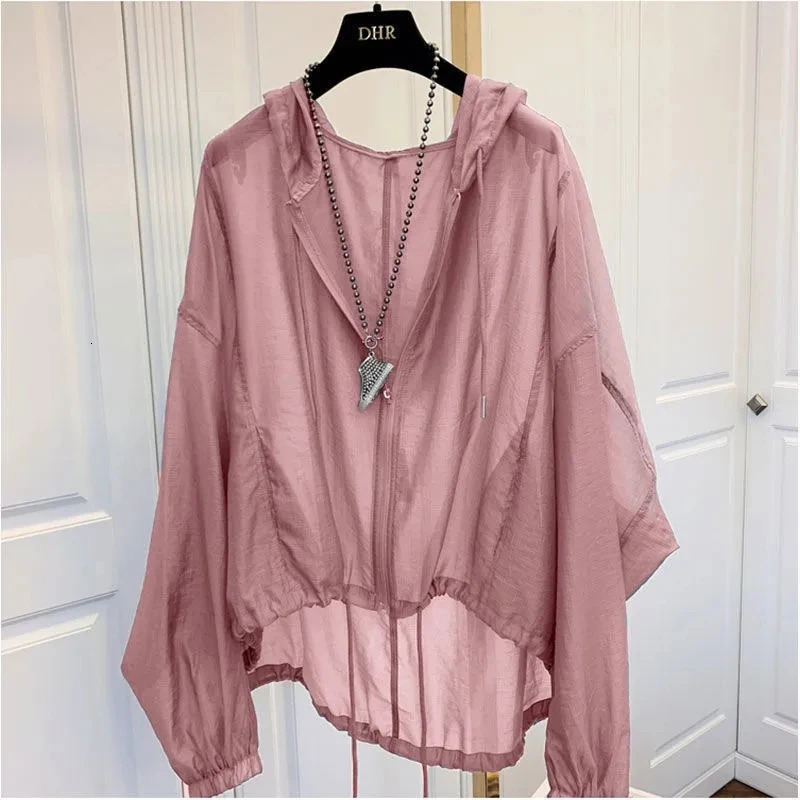 Ladies Jacket Summer Zipper Breathable Hooded Female Sunscreen Clothes Loose Comfortable Womens Sun Protection Shirt 250414