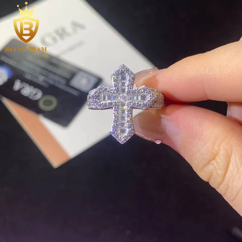 925 Sterling Silver Moissanite Rings Cross Shape Ring Iced Out Moissanite Hip Hop Jewelry High Quality Diamond Pass Diamond Test