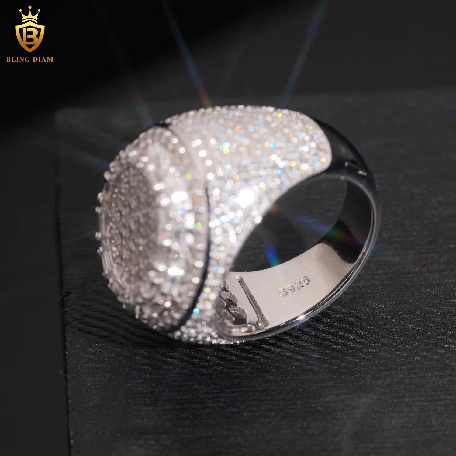 Rapper Hip Hop Custom Iced Out Men Ring VVS Moissanite 925 Sterling Silver Rings Diamond Jewelry Ring
