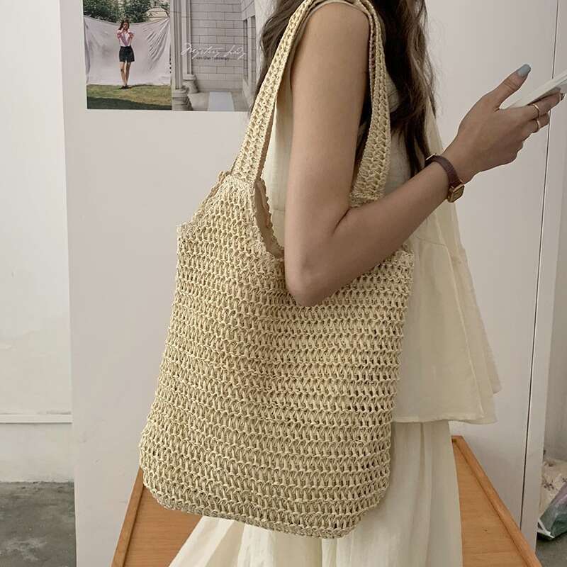 Handmade Beach Bag 2025 Summer Vacation Style Straw Shoulder New Tote Large Capacity Casual Handheld Woven Bag Kq2