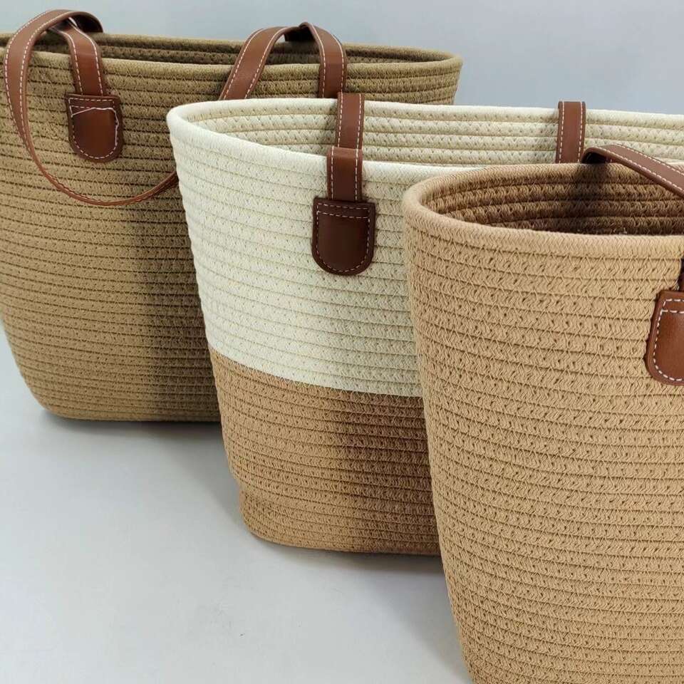 Handmade Beach Bag Cotton Rope Straw For Women, Large Capacity 2023 New Woven Shoulder Bag, High-End Sensory Communication Tote Bag Kq2