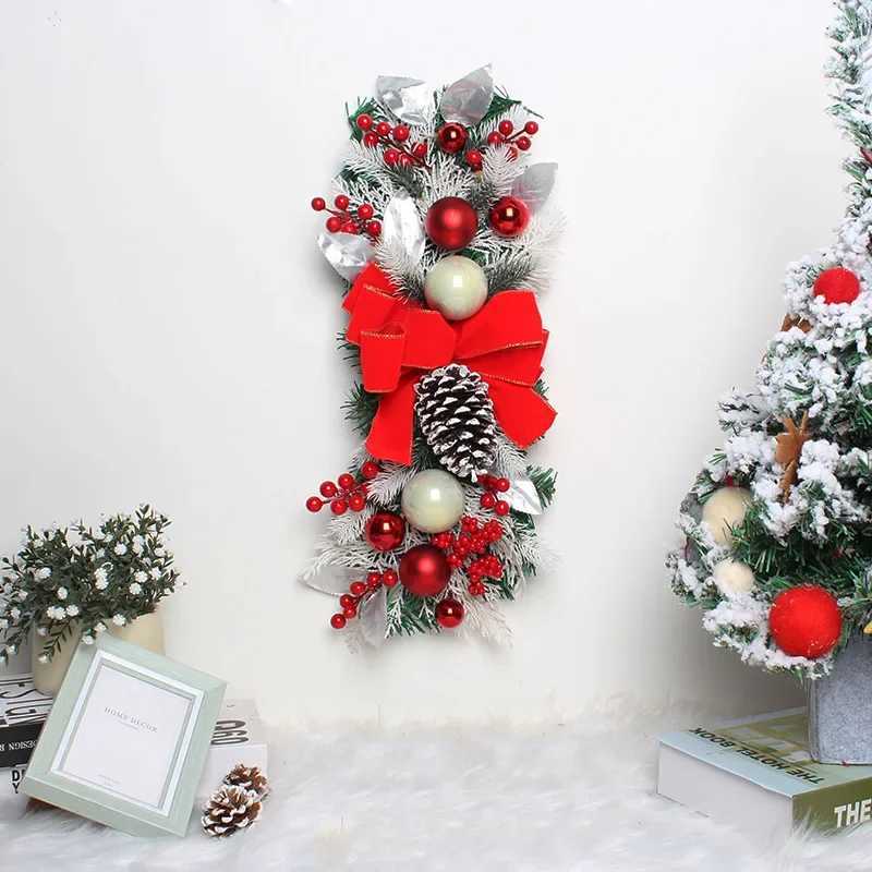 New Christmas LED Artificial Garland Colorful Christmas Wreath With Big Bow Ball Window Front Door Wall Fireplace Staircase DecoM251115