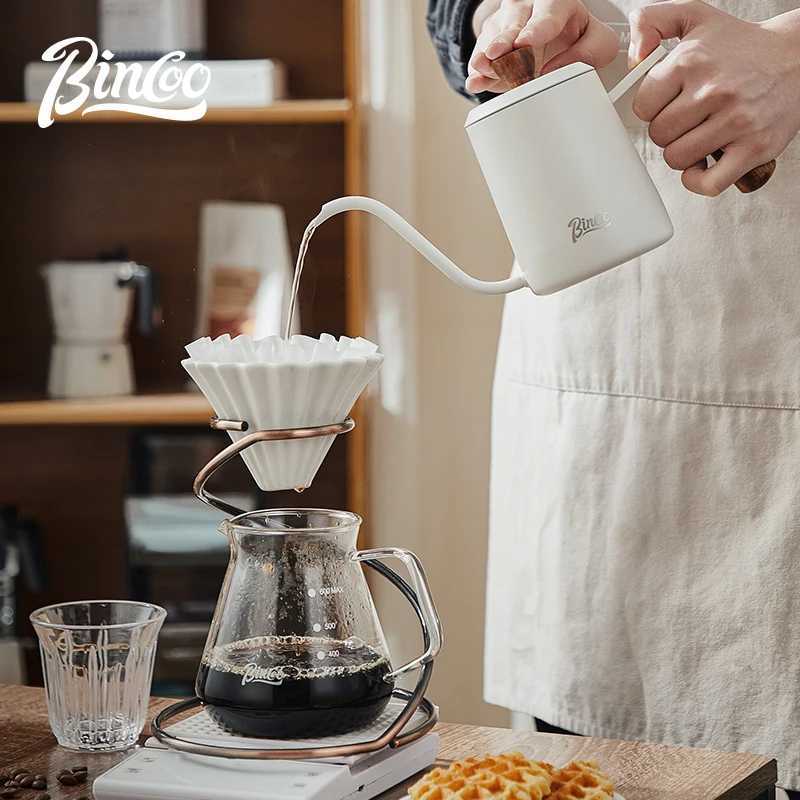 Bincoo 350ml 600ML Hand Brewed Coffee Pot 304 Stainless Steel Goose Neck Wooden Handle Brewing Kettle Home Kitchen Barista Tools Y251114