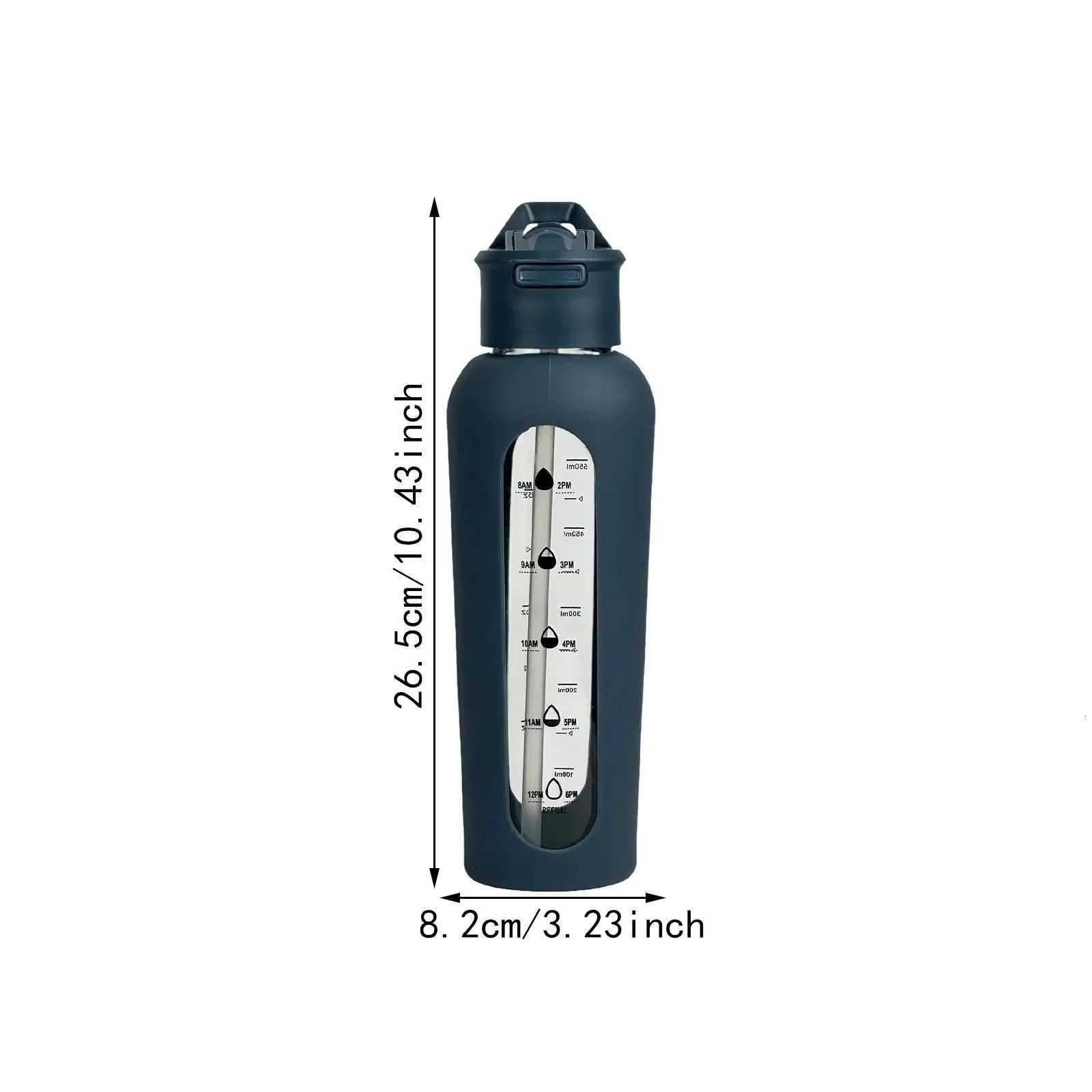 Glass Water Bottle with Time Marker Drink Bottle for Outdoor Cycling WorkoutW251114
