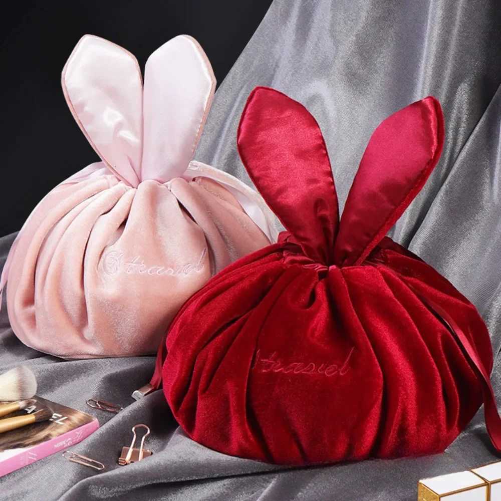 Makeup Bag Round Veet Soft Makeup Bag Drstring Rabbit Ear Travel Makeup Organizer Women Toilet Beauty Storage GiftXJ250415