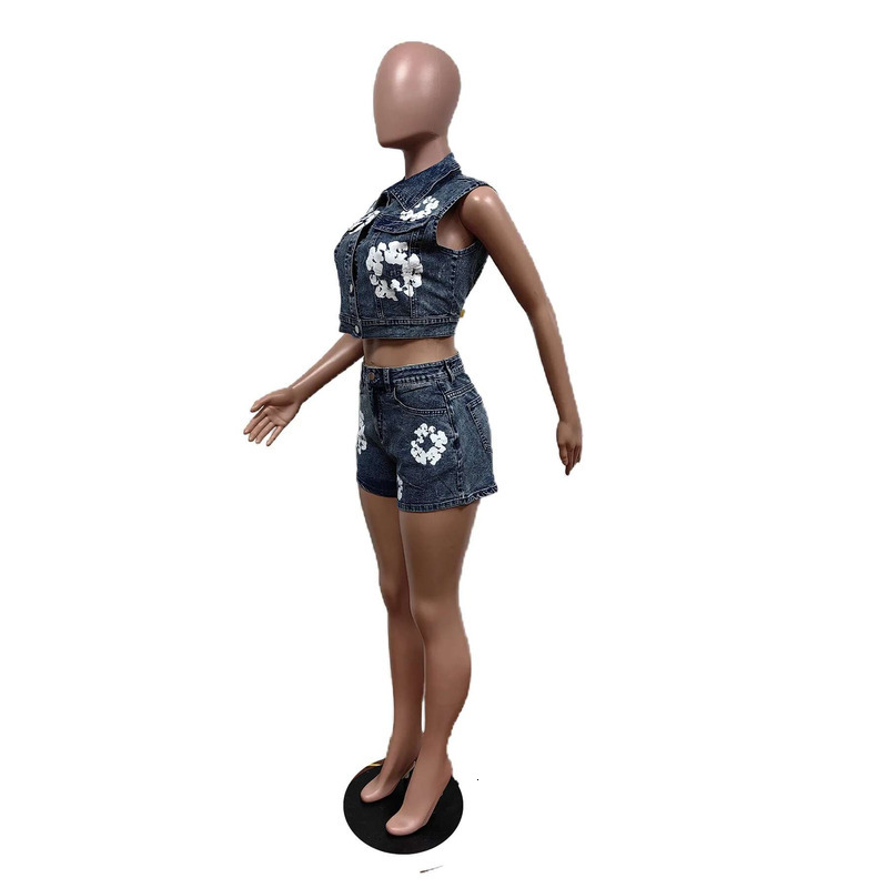 Streetwear Summer Jeans Short Pants Outfit Set Sexy Women Elegant Two Pieces Denim Club Matching Top+Shorts