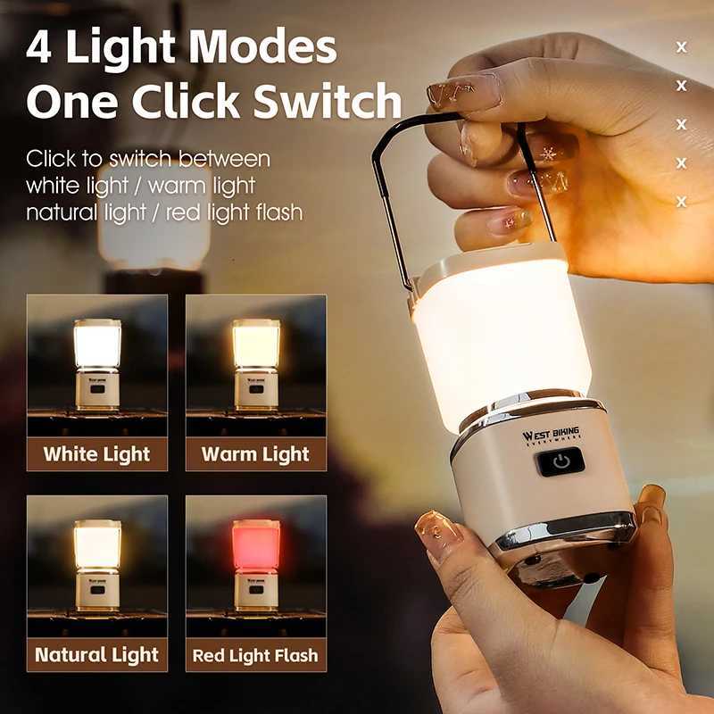 WEST BIKING Mini Outdoor Camping Light Portable Camping Atmosphere Lantern 4 Light Modes Type-C Fast Charging Hanging Tent Light M251115