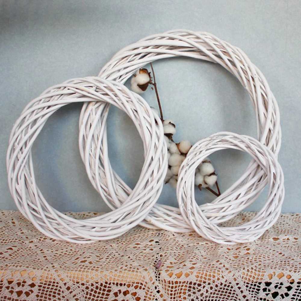 10/15/20/25/30cm White Wicker Wreath Garland Decor Rattan Ring Artificial Flowers Garland Dried Flower Frame Craft AccessoriesM251115