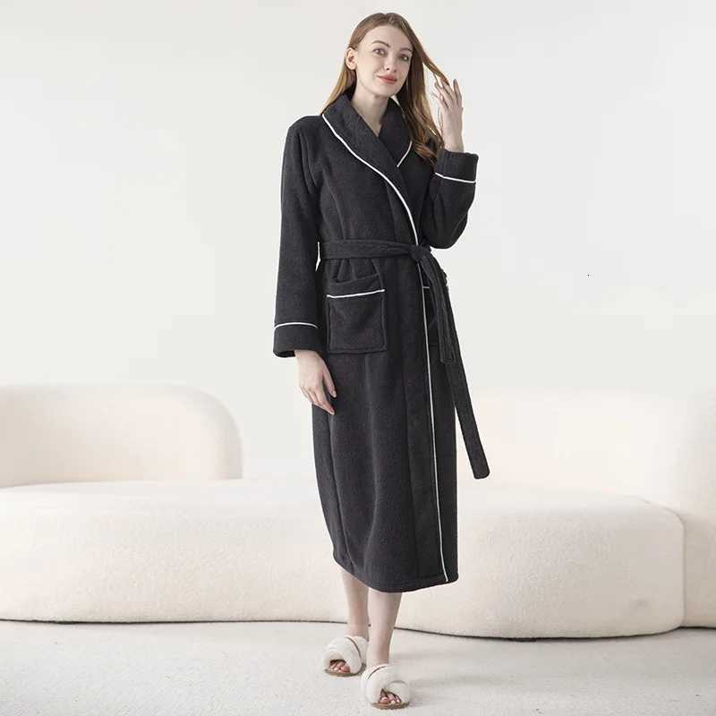 Casual Robe Men Couple Sleepwear Bathrobe Fleece Winter Night Wears Belt Warm Pajama One Piece Nightgown Solid Pocket Homewear C251115