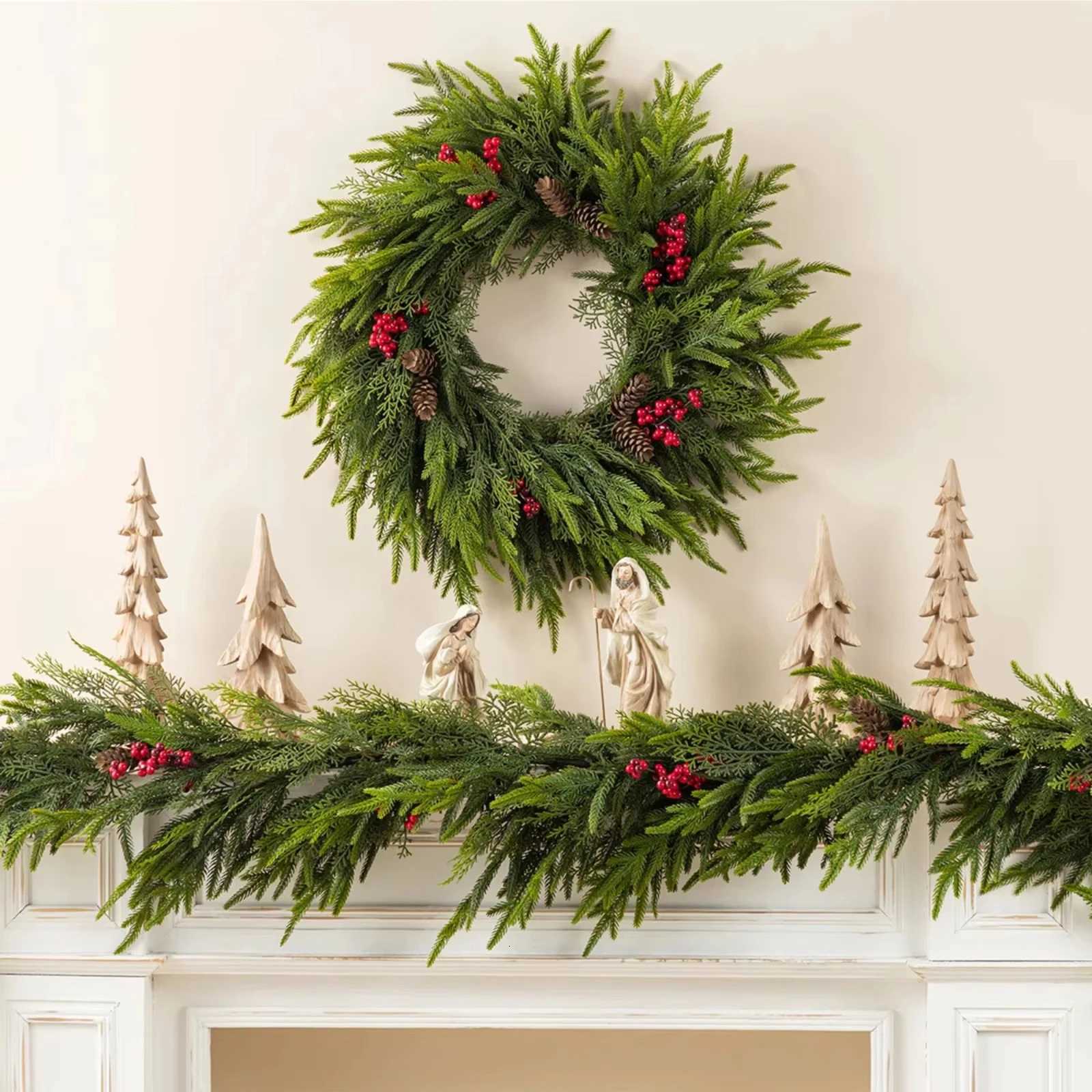 40/50/60cm Christmas Wreath Christmas Pine Branches Wreath Xmas Front Door Wreath Decoration Artificial Wreath for Wall WindowM251115