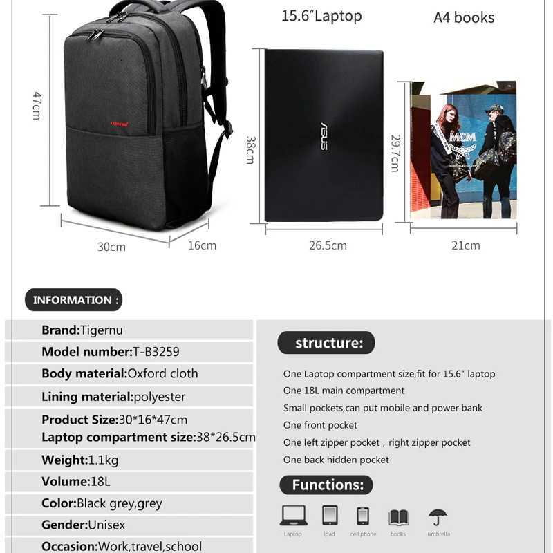 Tigernu Waterproof Anti Theft 156inch Laptop Backpack Men Slim School Backpack Bags Male Travel Bagpack For Teenagers KnapsacksW251114