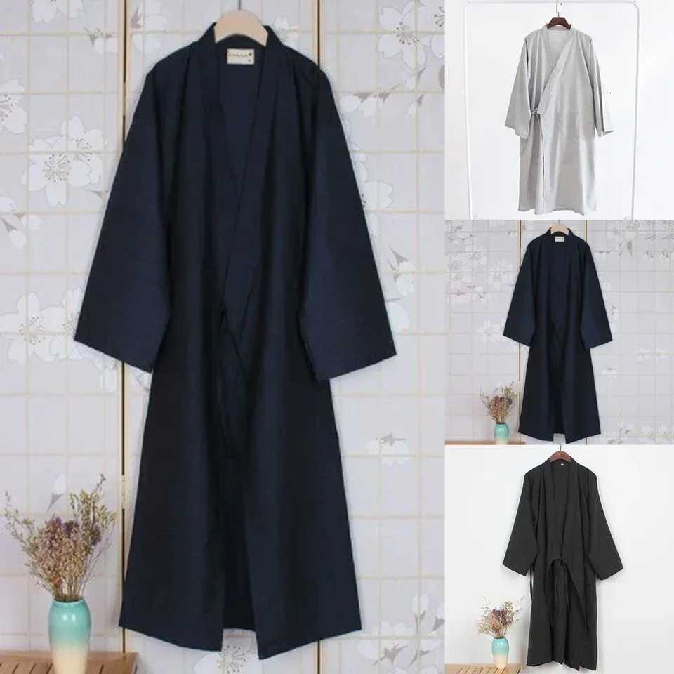 Summer Autumn Mens Casual Japanese Kimono Yukata Robes Long Sleeve Bathrobe Pajamas Cotton Home Robe Sleepwear C251115