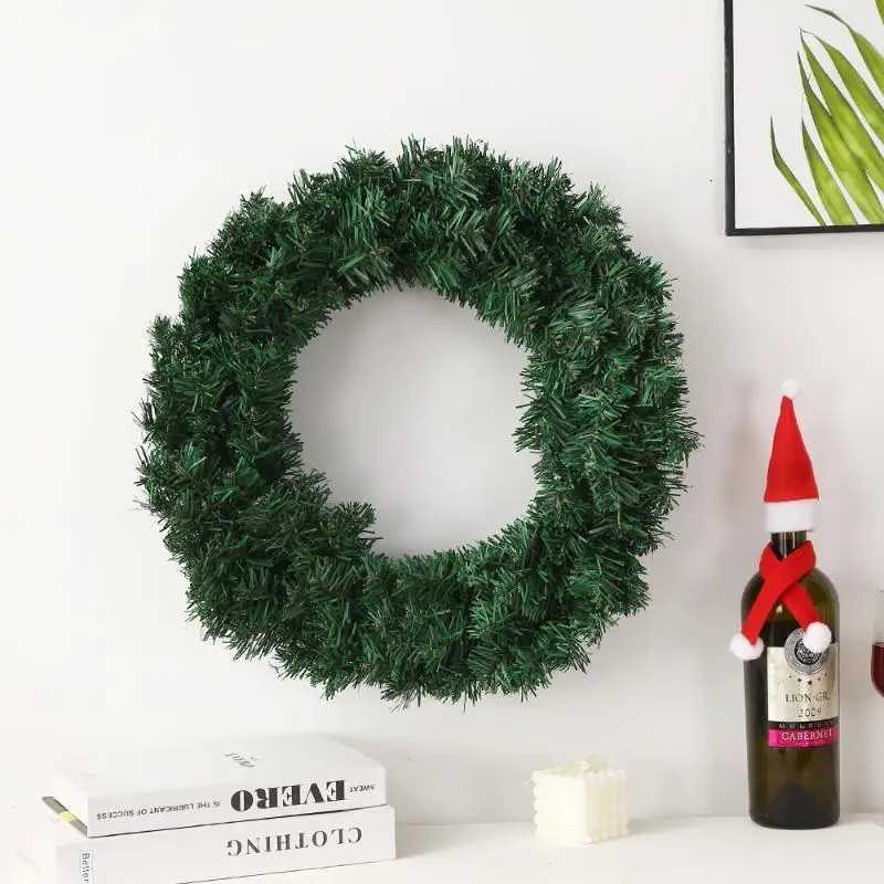 1Pcs 30/40cm New Green Christmas Decoration Wreath Encrypted PVC Ordinary Leaf Simulation Wreath Door Hanging Christmas WreathM251115